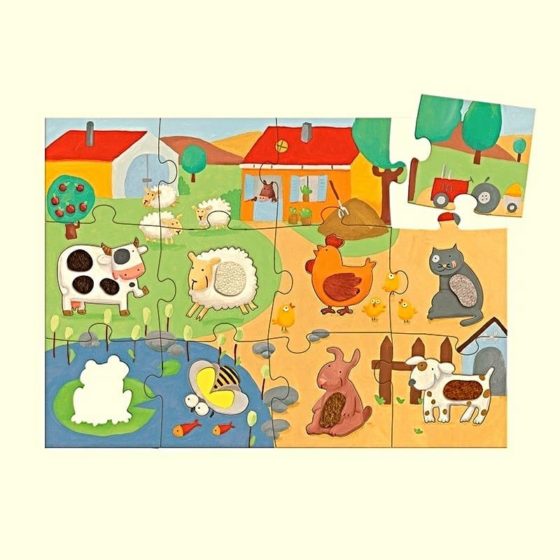 Puzzle táctil con texturas -  Animales de la granja - Djeco - Imagen 3