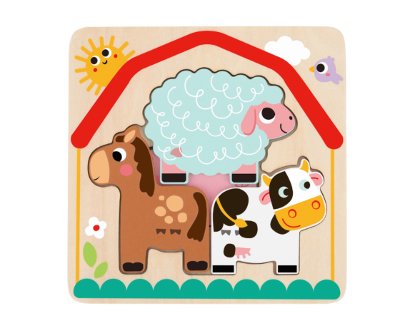 Puzzle encastre animales de la granja en capas de madera