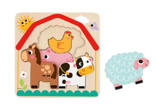 Puzzle encastre animales de la granja en capas de madera - Imagen 2