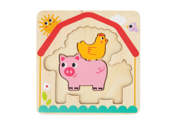 Puzzle encastre animales de la granja en capas de madera - Imagen 3