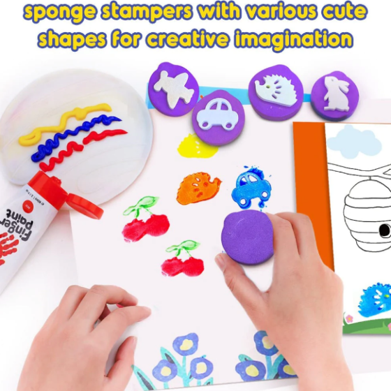Kit Pinturas Para Dedo Jar Meló 6 Colores Y Accesorios - Imagen 3