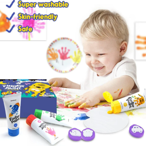 Kit Pinturas Para Dedo Jar Meló 6 Colores Y Accesorios - Imagen 2