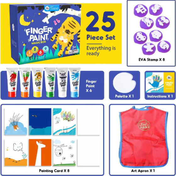 Kit Pinturas Para Dedo Jar Meló 6 Colores Y Accesorios - Imagen 4