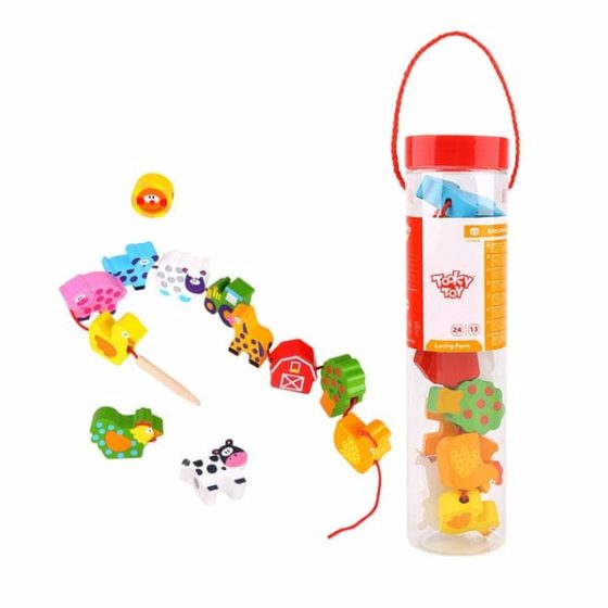 Juego de enhebrar animales de la granja