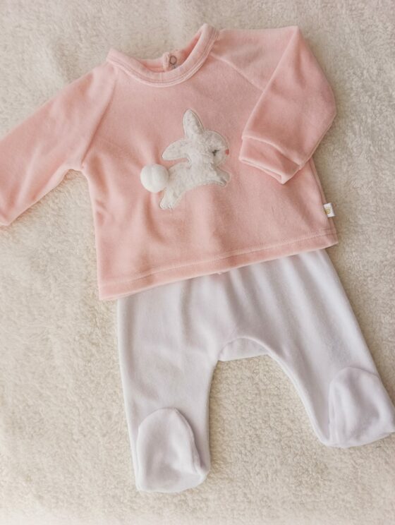 Conjunto Plush, pelele + buzo - Conejita pompón - 100% Algodón