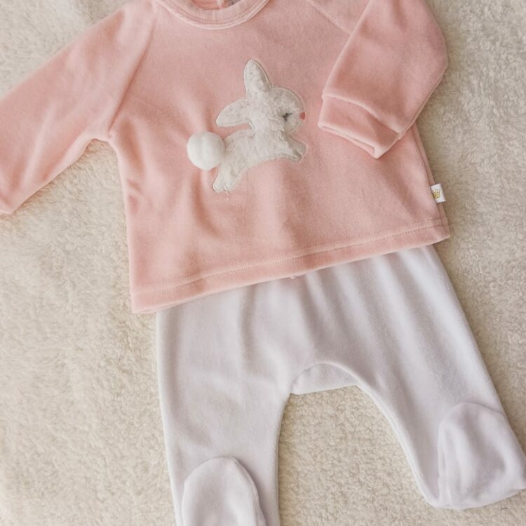 Conjunto Plush, pelele + buzo - Conejita pompón - 100% Algodón
