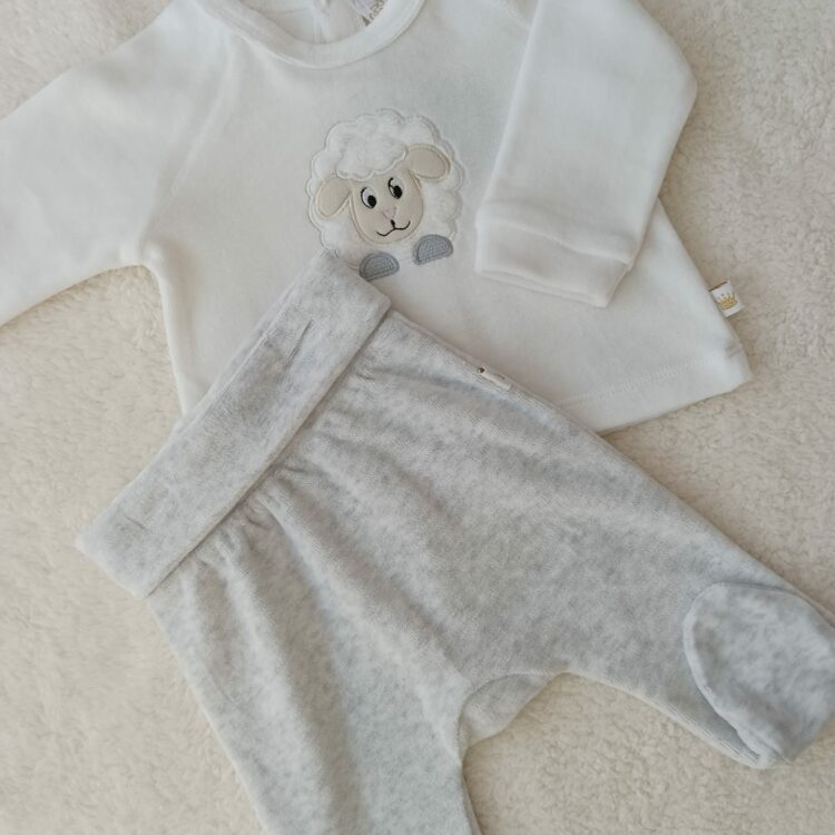 Conjunto Plush, pelele + buzo - Oveja - 100% Algodón