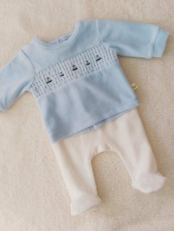 Conjunto Plush, pelele + buzo - Barquitos - 100% Algodón