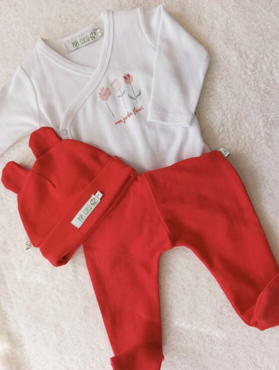 Conjunto de algodón, pelele + body + gorro - Florcitas - Imagen 7