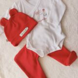 Conjunto de algodón, pelele + body + gorro - Florcitas