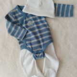 Conjunto de algodón, pelele + body + gorro - Barquito a rayas