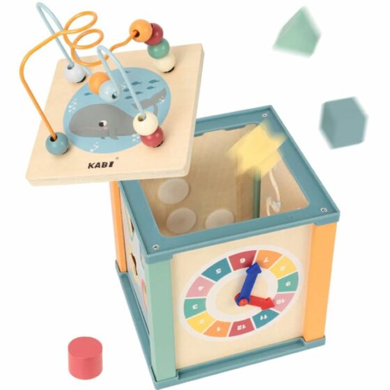 Cubo didáctico de madera - 5 en 1 - Colores tierra - Imagen 2